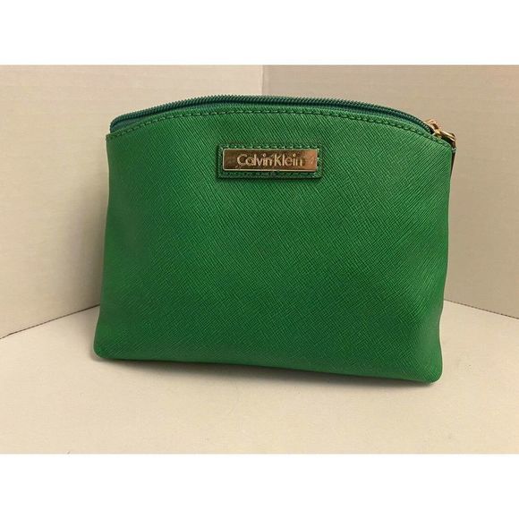 Calvin Klein Handbags - 🦋$5 CALVIN KLEIN LEATHER POUCH COSMETIC BAG CLUTCH VINTAGE EMERALD & GOLD